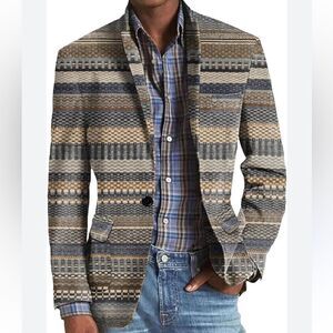 NEW WITHOUT TAGS MEN’S LARGE SKINNY FIT EDGE BY WD-NY STRIPED BLAZER/SUIT JACKET